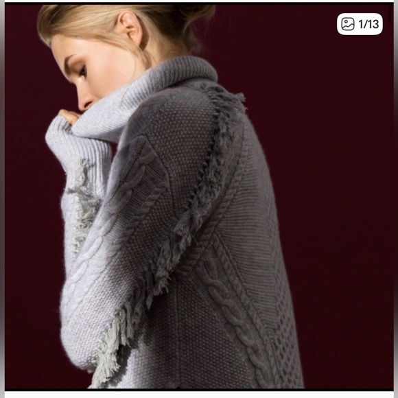 Kit & Ace Cashmere Fringe Turtleneck Tunic heathered black Small/Medium - Picture 2 of 9